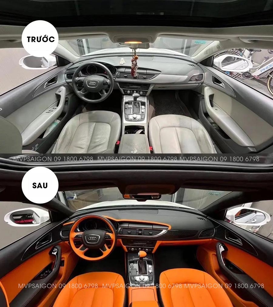 AUDI A6 bọc da đổi màu nội thất cam Hermes