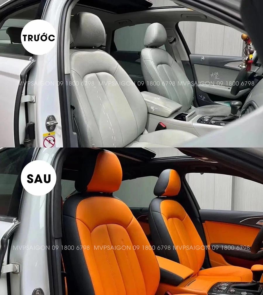 AUDI A6 bọc da đổi màu nội thất cam Hermes