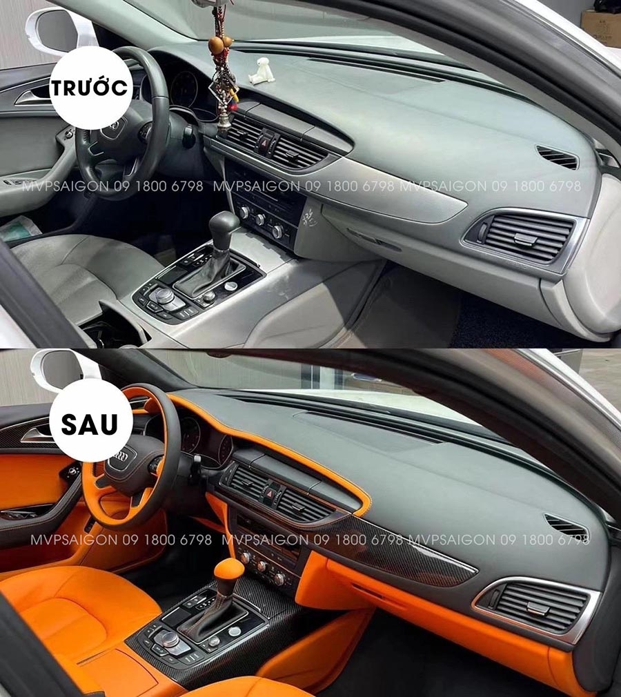AUDI A6 bọc da đổi màu nội thất cam Hermes