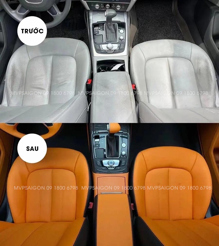 AUDI A6 bọc da đổi màu nội thất cam Hermes