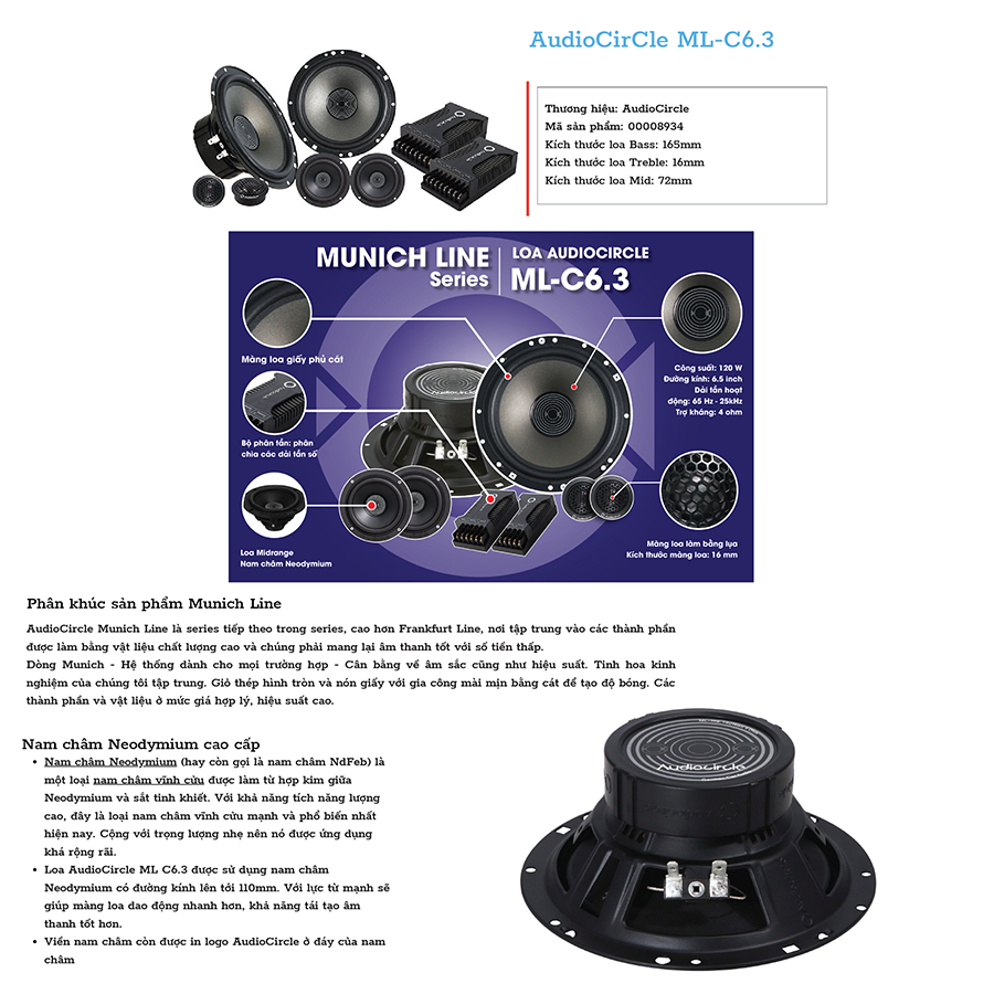 AUDIOCIRCLE ML C6.3 – LOA PHÂN TẦN 3-WAY CAO CẤP DÀNH CHO Ô TÔ
