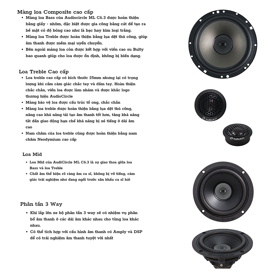 AUDIOCIRCLE ML C6.3 – LOA PHÂN TẦN 3-WAY CAO CẤP DÀNH CHO Ô TÔ