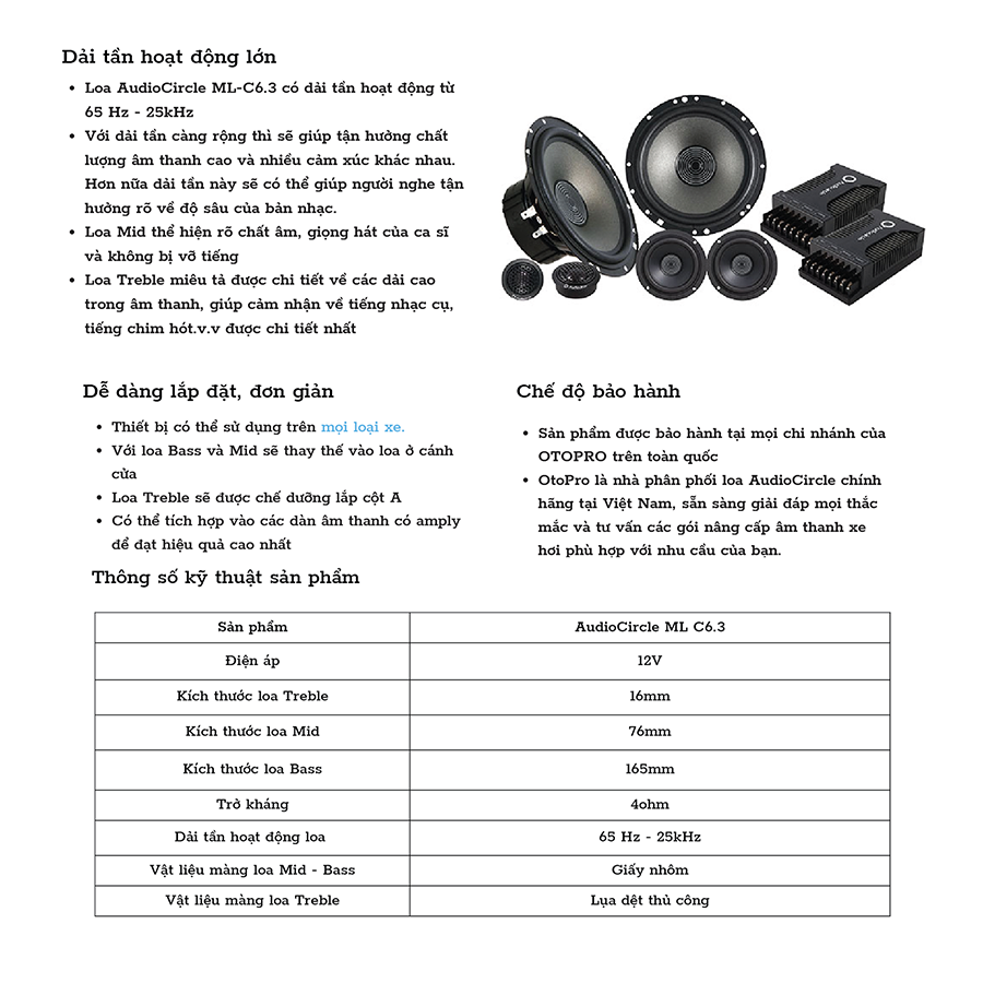 AUDIOCIRCLE ML C6.3 – LOA PHÂN TẦN 3-WAY CAO CẤP DÀNH CHO Ô TÔ