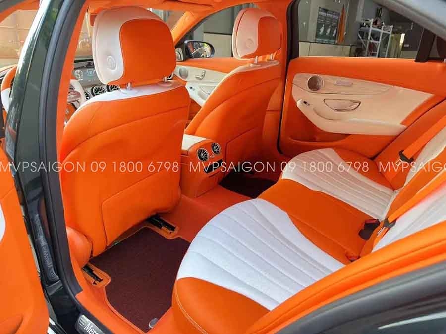 Benz C300 bọc da đổi màu nội thất cam Hermes phối trắng
