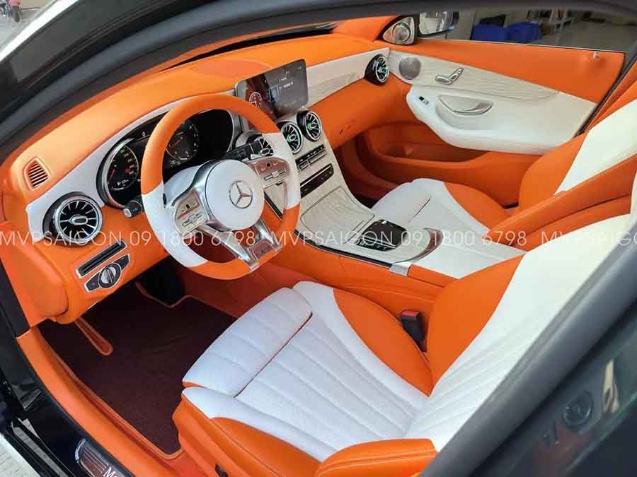 Benz C300 bọc da đổi màu nội thất cam Hermes phối trắng