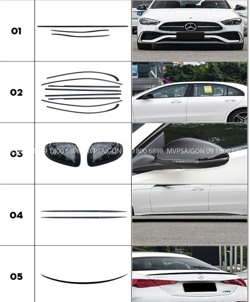 Bộ nẹp ốp trang trí ngoại thất Mercedes Benz C200 C300 2022~2023