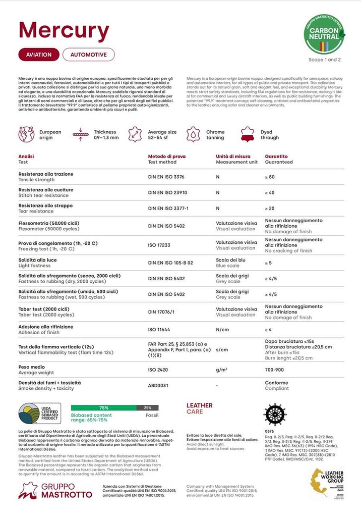 BỘ SƯU TẬP DA MERCURY TỪ GRUPPO MASTROTTO  - DA BÒ CAO CẤP CHO XE HƠI- MÁY BAY- DU THUYỀN