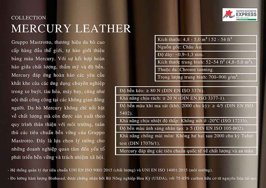 BỘ SƯU TẬP DA MERCURY TỪ GRUPPO MASTROTTO  - DA BÒ CAO CẤP CHO XE HƠI- MÁY BAY- DU THUYỀN