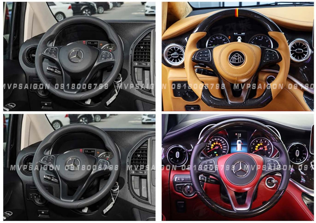 Bọc da vô lăng, nhúng gỗ vô lăng, ốp carbon vô lăng Benz V250