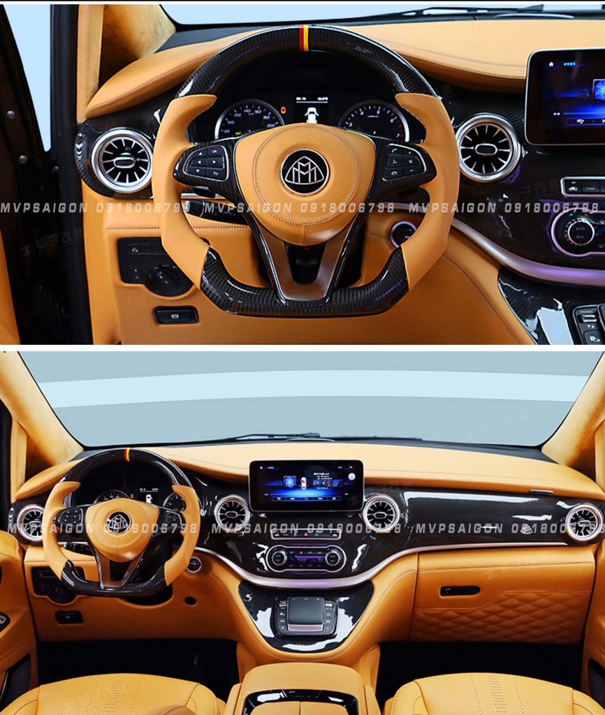 Bọc da vô lăng, nhúng gỗ vô lăng, ốp carbon vô lăng Benz V250