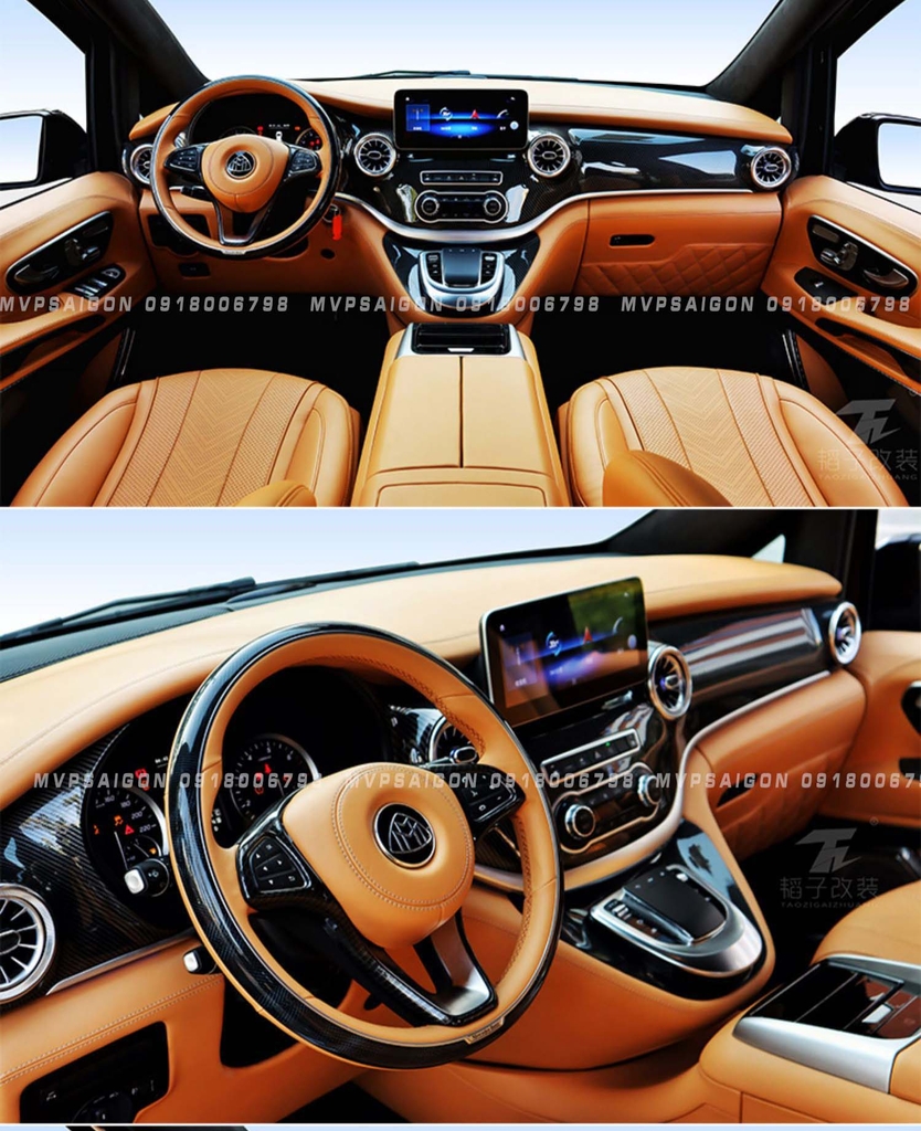 Bọc da vô lăng, nhúng gỗ vô lăng, ốp carbon vô lăng Benz V250