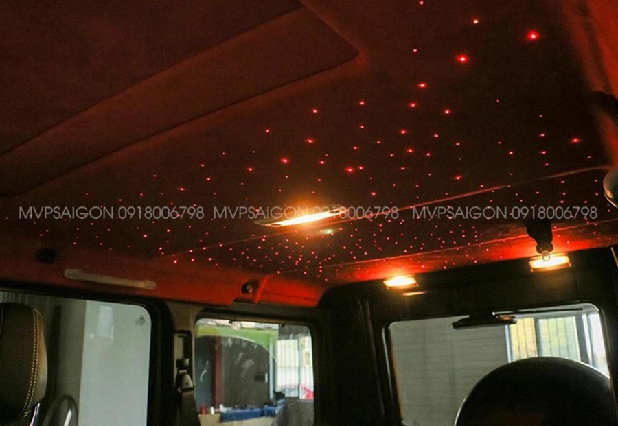 Bọc trần da lộn Alcantara - thi công LED trời sao Benz G-class G500