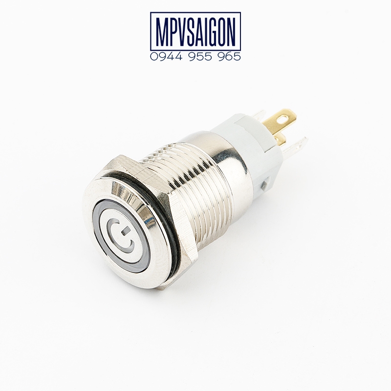 Công tắc kim loại LED 16mm hình nguồn Nhấn nhả
