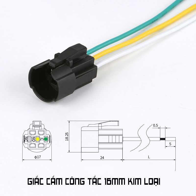 Công tắc 16mm kim loại chân giắc cắm