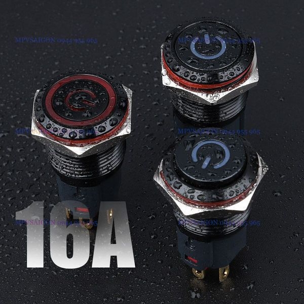 Công tắc kim loại vỏ đen 19mm LED tròn -  Nhấn khóa 12V~24V 4A