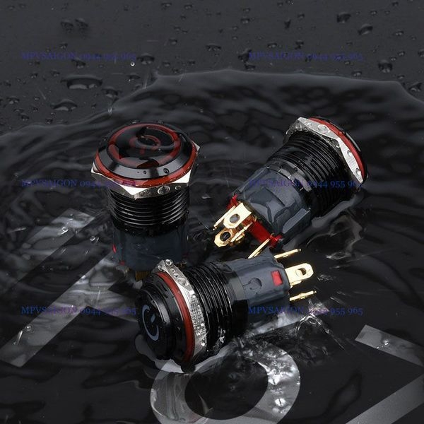 Công tắc kim loại vỏ đen 19mm LED tròn -  Nhấn khóa 12V~24V 4A