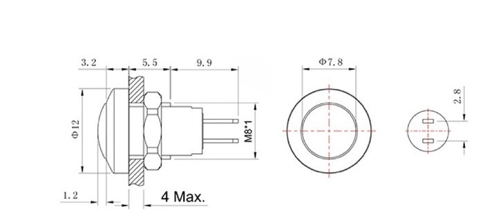 Công tắc 8mm kim loại chân hàn dây