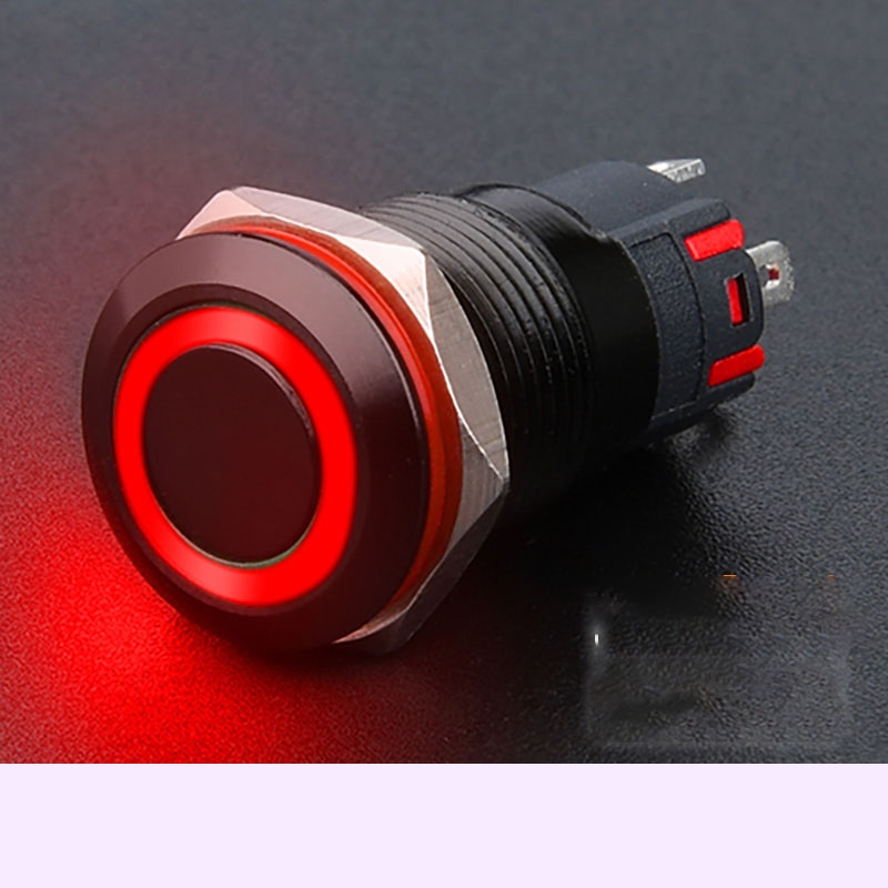 Công tắc LED 16mm vỏ đen có giắc cắm 12V 24V