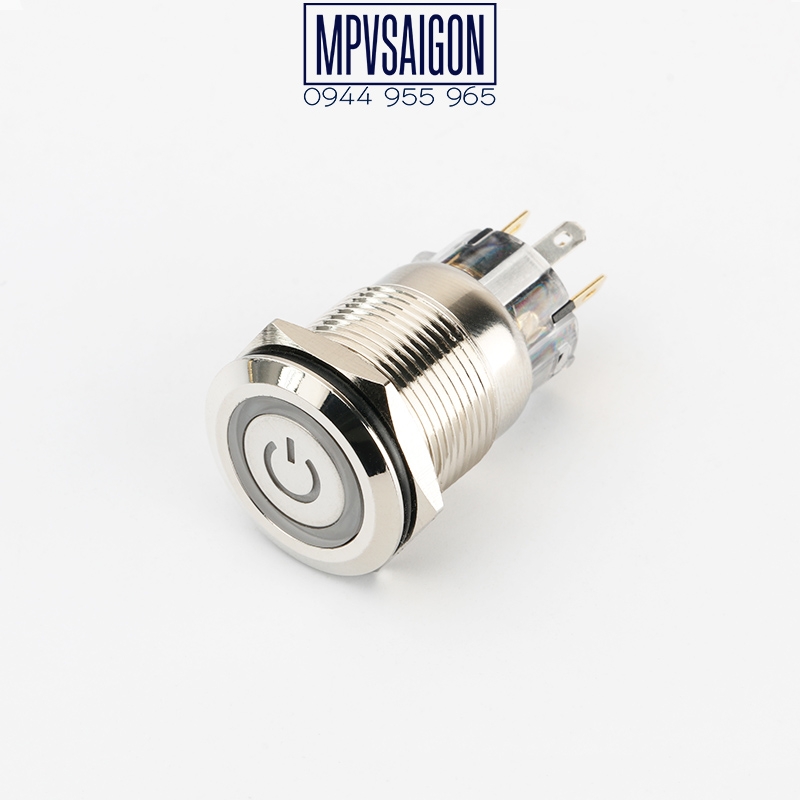 Công tắc kim loại LED 19mm hình nguồn 12V 24VNhấn khóa/ Trắng