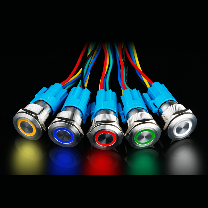 Công tắc kim loại 22mm LED tròn 12V 24V Nhấn nhả