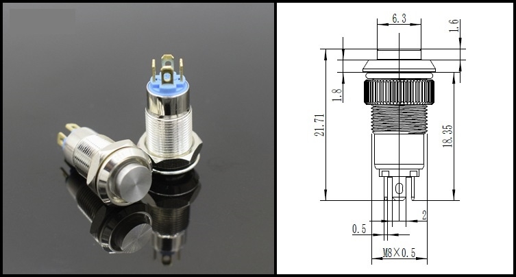Công tắc 8mm kim loại chân hàn dây