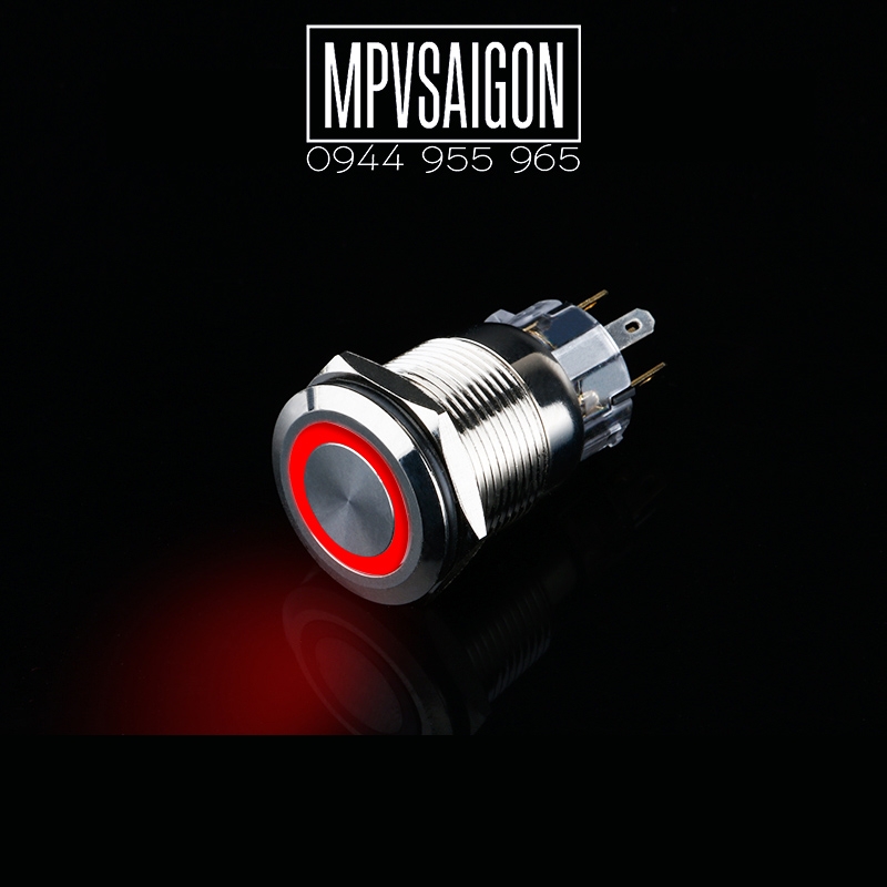 Công tắc LED tròn 19mm kim loại 12V Có giắc, Nhấn nhả/ Trắng