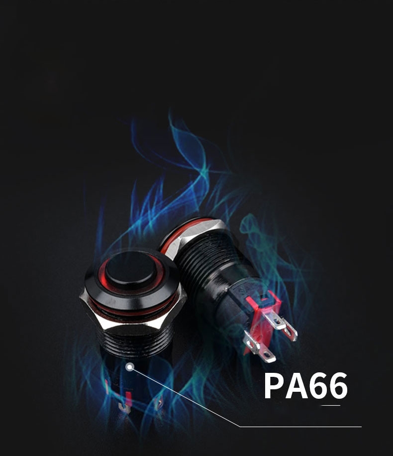 Công tắc led 12mm kim loại vỏ đen 12v nhấn nhả chống nước chống gỉ sét ô tô xe máy thiết bị máy móc y tế