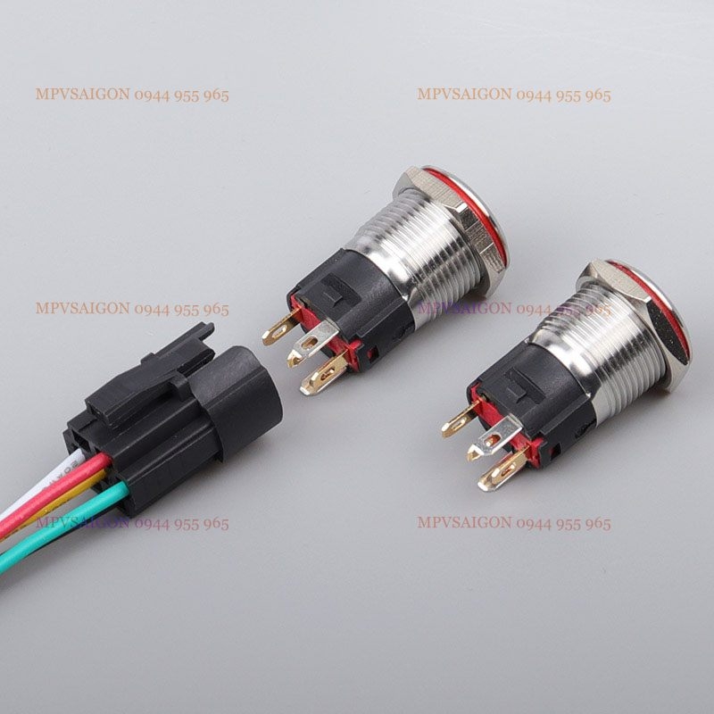 Công tắc LED 16mm tròn đầu cao có giắc cắm 12V 24V chống nước chống gỉ ô tô