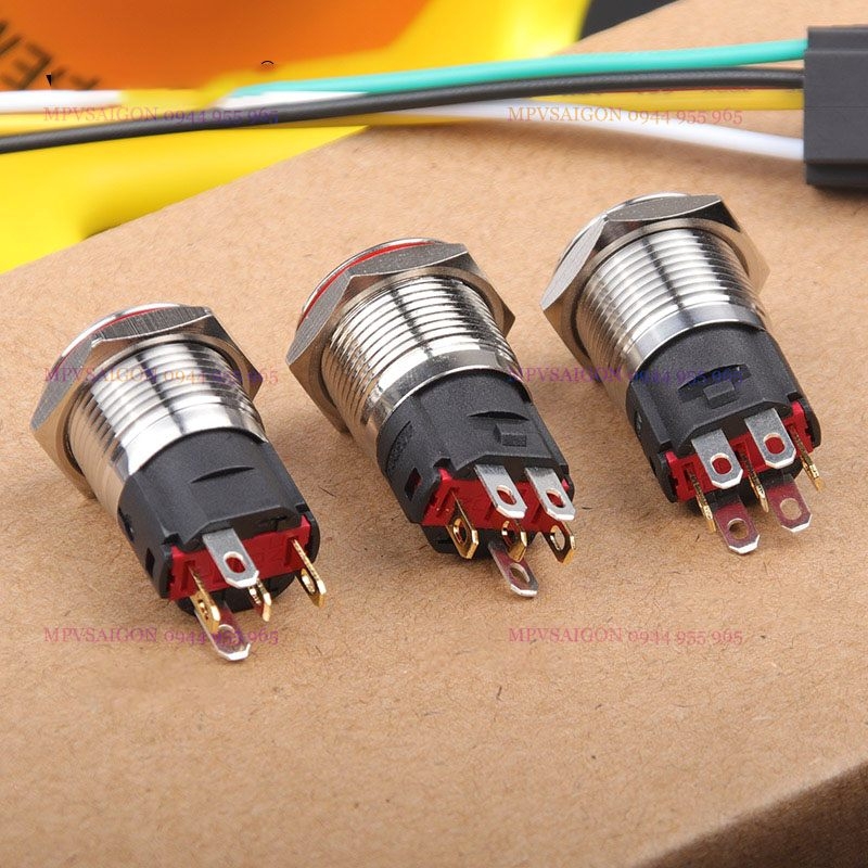 Công tắc LED 16mm tròn đầu cao có giắc cắm 12V 24V chống nước chống gỉ ô tô