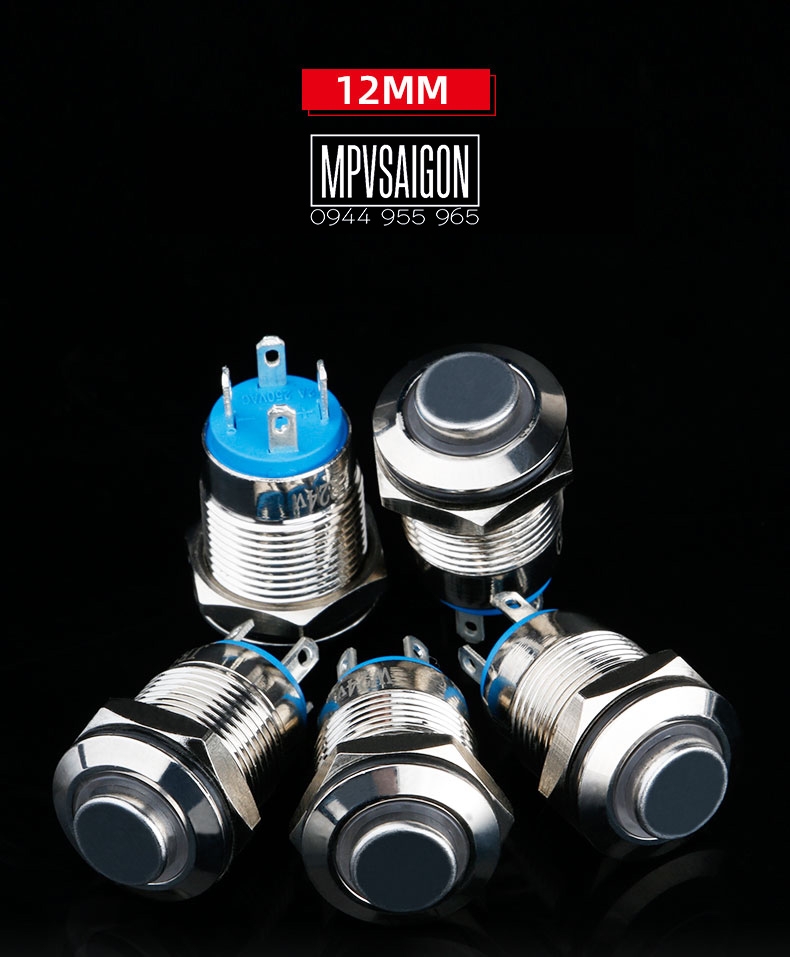 Công tắc LED kim loại 12mm 12V 24V chống nước Nhấn khóa