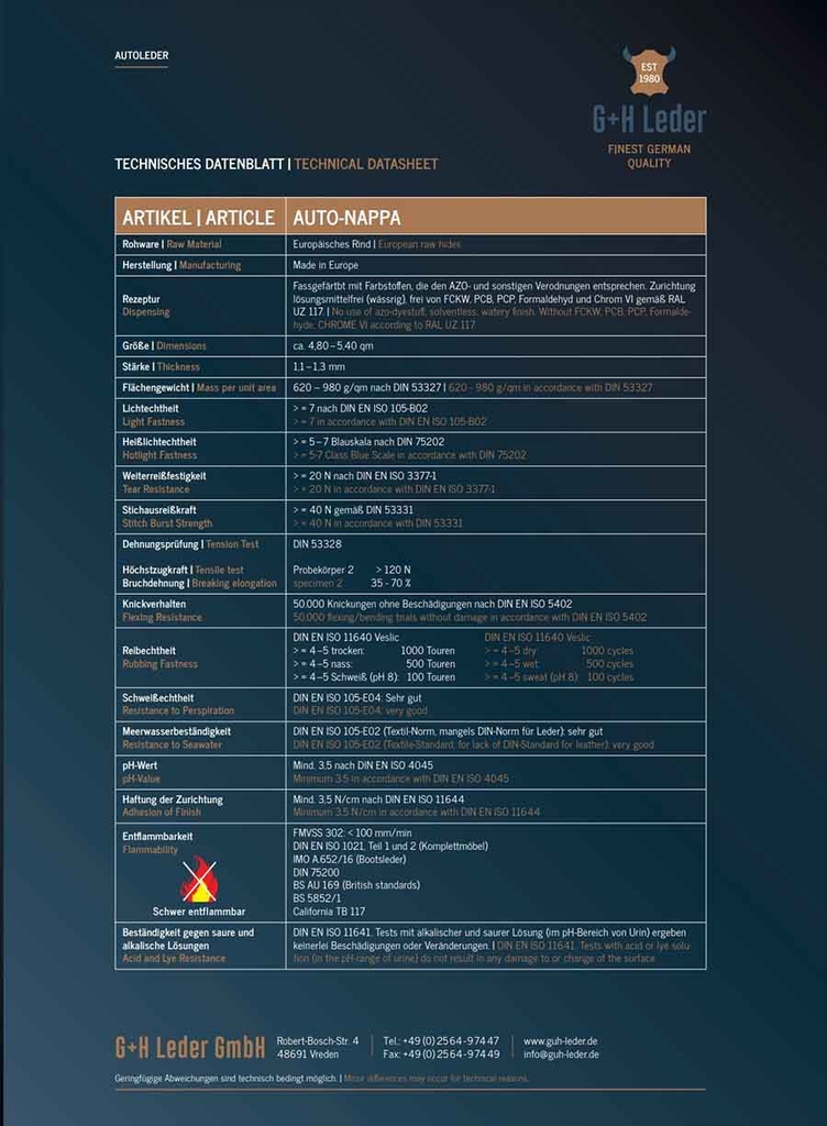 DA AUTO NAPPA G+H LEDER VREDEN – DA BÒ NHẬP KHẨU TỪ ĐỨC CHO XE HƠI