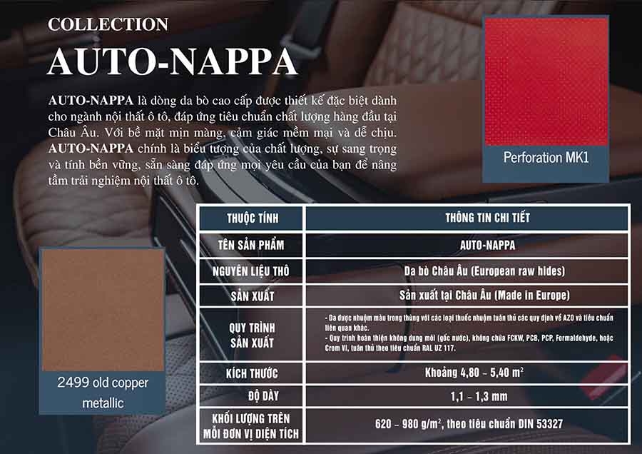 DA AUTO NAPPA G+H LEDER VREDEN – DA BÒ NHẬP KHẨU TỪ ĐỨC CHO XE HƠI