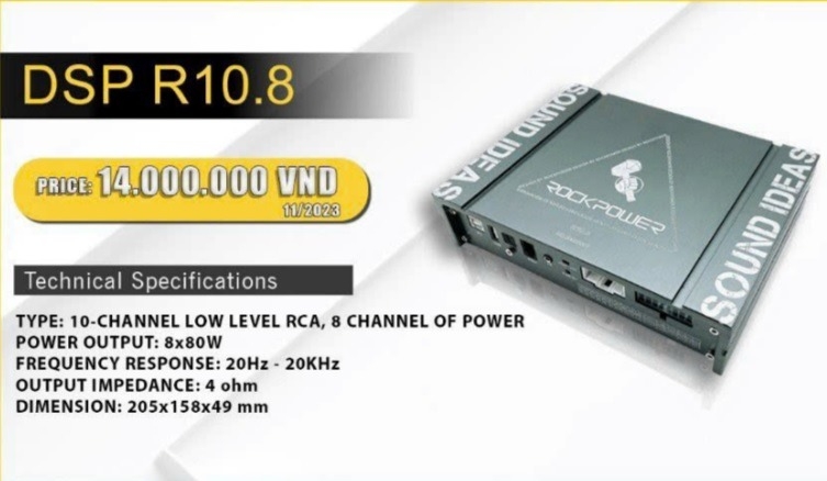 DSP R10.8 Rockpower - 10 kênh tín hiệu low level RCA - 8 kênh amply