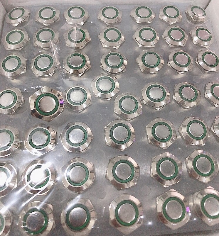 Công tắc kim loại LED  tròn - đầu bằng 12mm 12V 24V Nhấn nhả