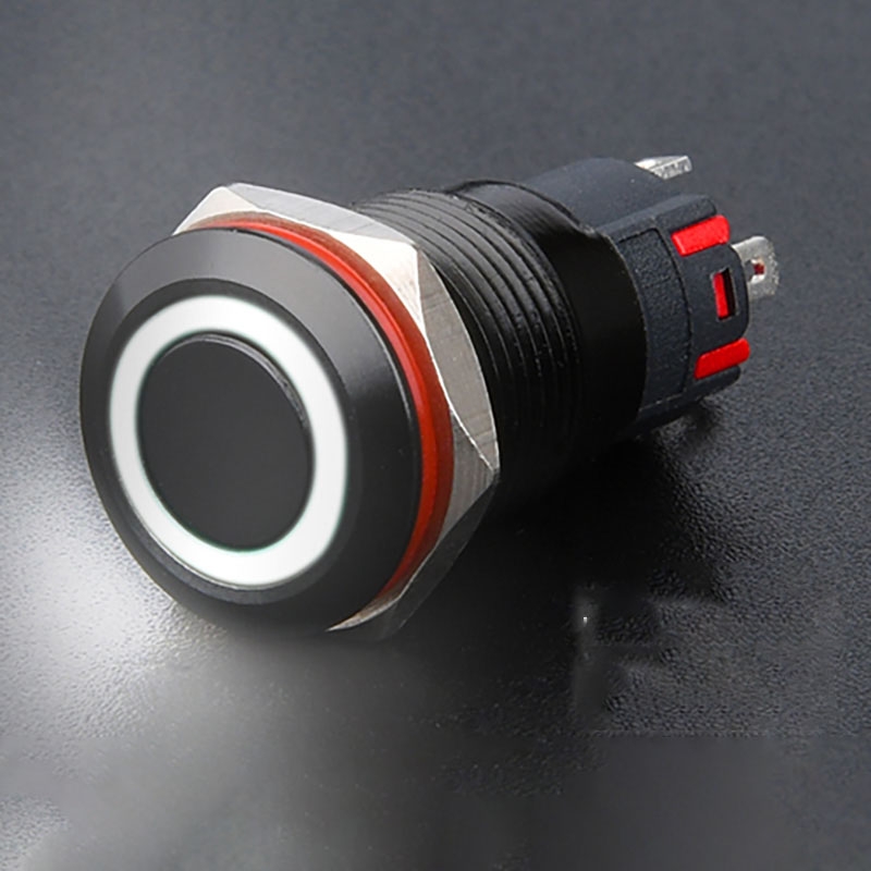 Công tắc led 12mm kim loại vỏ đen 12v nhấn nhả chống nước chống gỉ sét ô tô xe máy thiết bị máy móc y tế