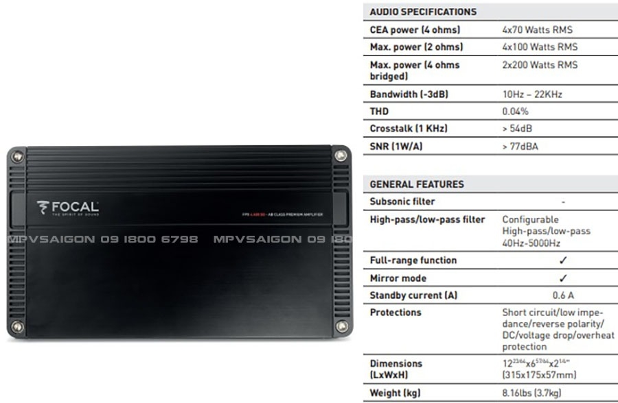 Focal FPX 4.400SQ: amply đa kênh cao cấp
