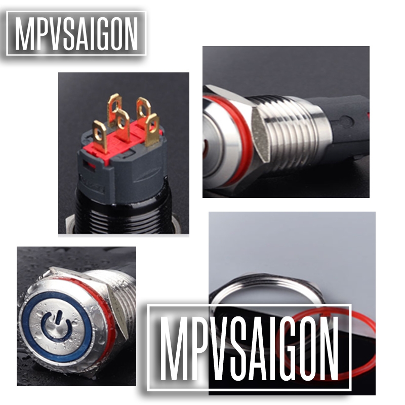 Công tắc 16mm LED nguồn nhấn khóa thân ngắn