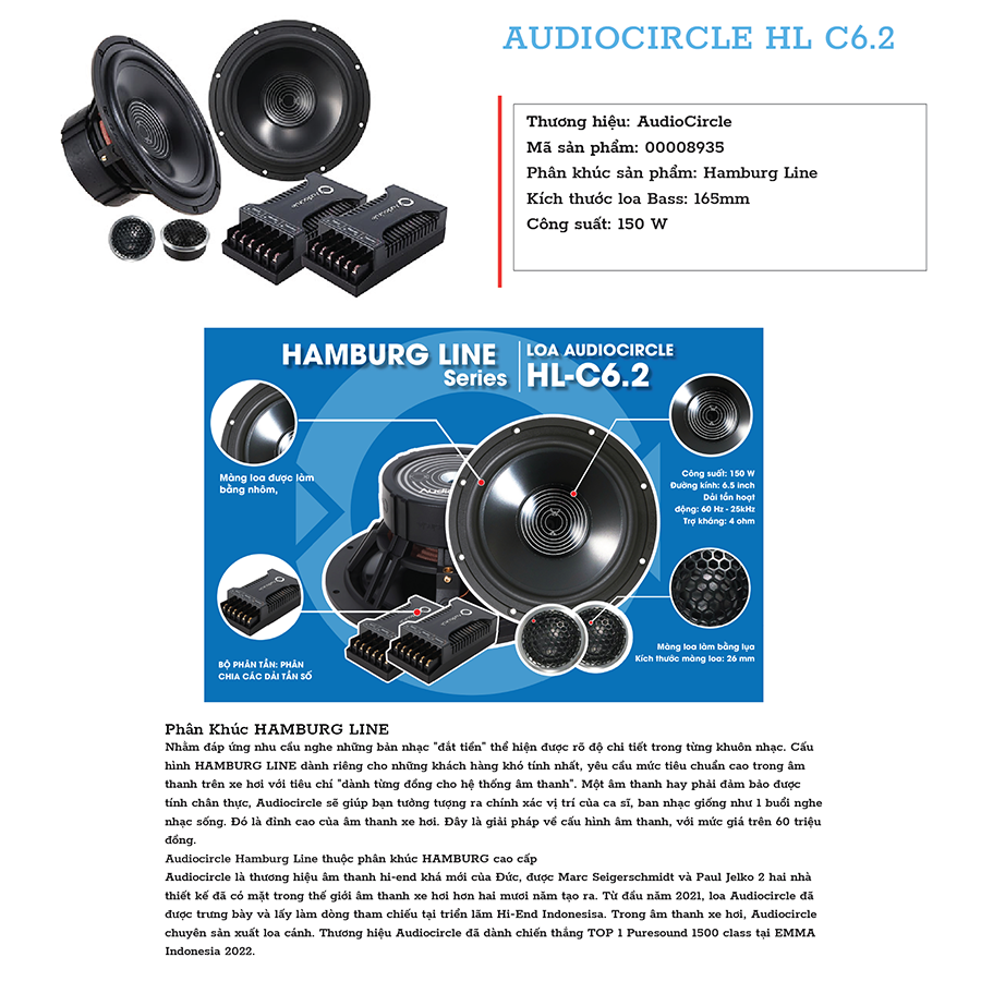 AUDIOCIRCLE HL C6.2 - LOA CÁNH PHÂN TẦN 2-WAY