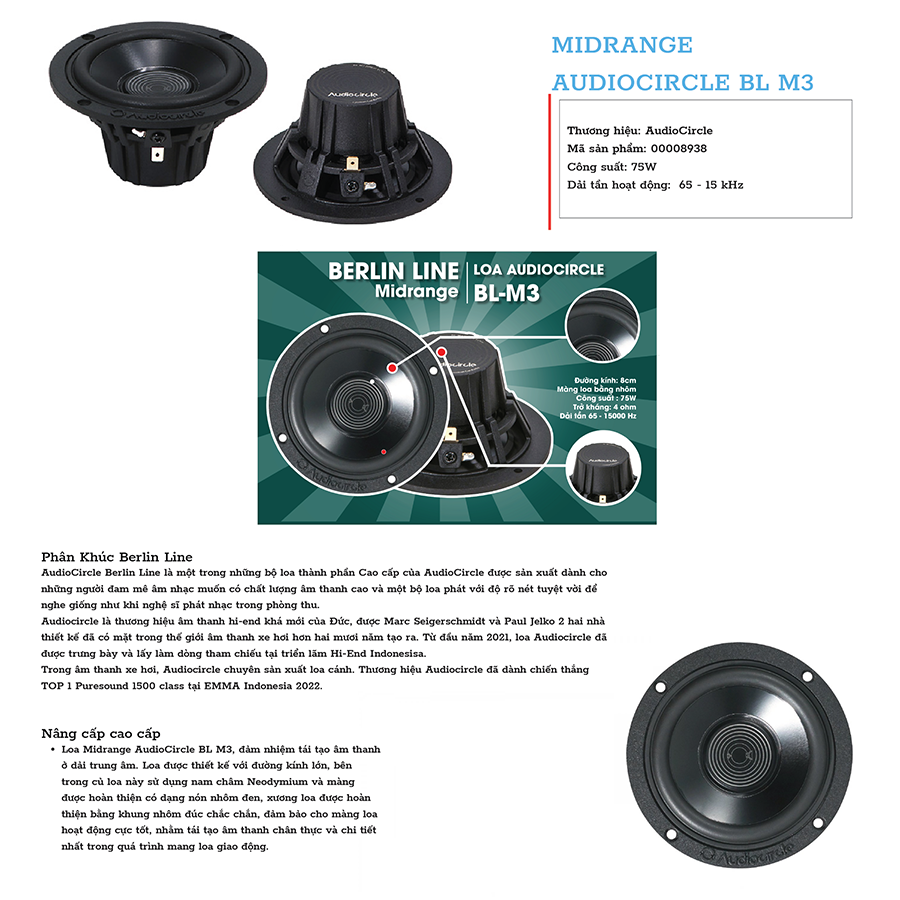 AUDIOCIRCLE BL M3 – LOA MIDRANGE DÀNH CHO Ô TÔ CAO CẤP