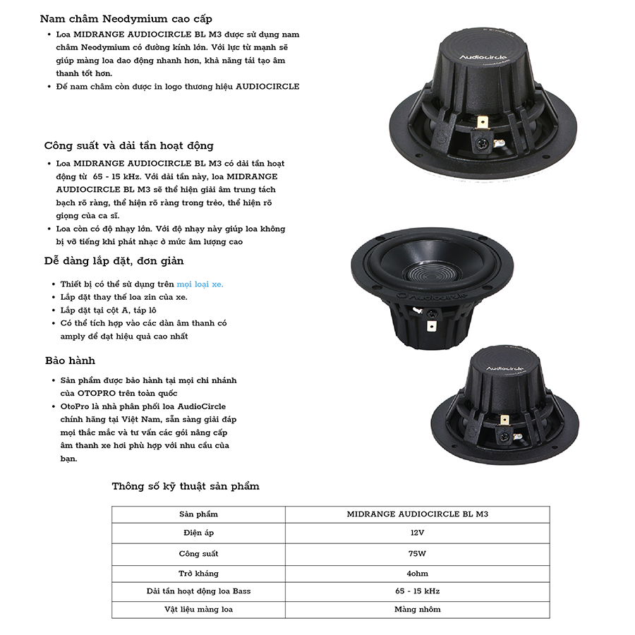 AUDIOCIRCLE BL M3 – LOA MIDRANGE DÀNH CHO Ô TÔ CAO CẤP