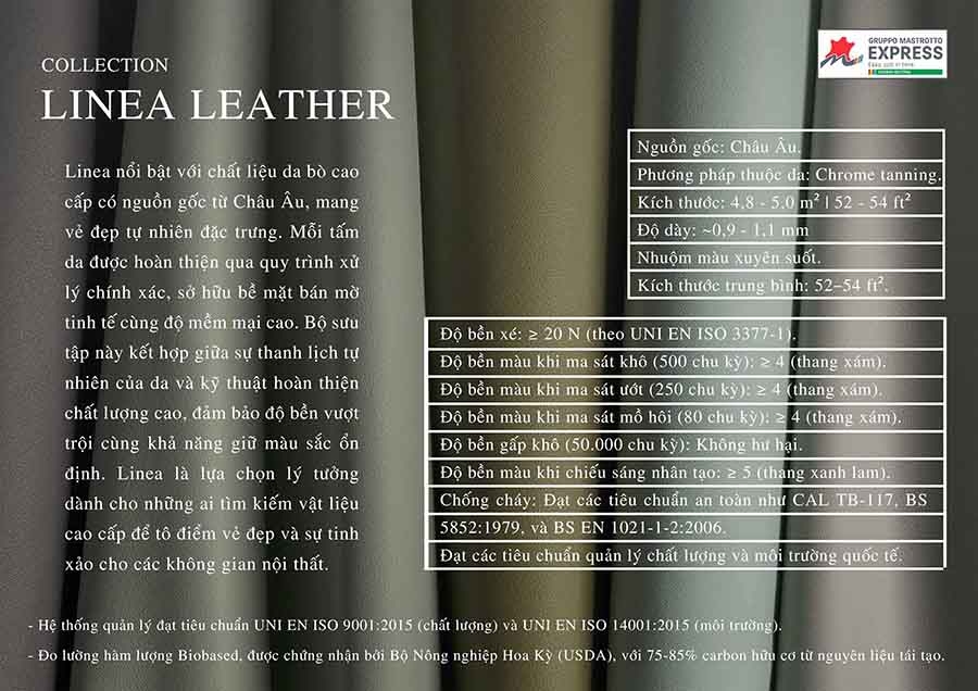 BẢNG MÀU DA LINEA TỪ GRUPPO MASTROTTO - BỘ SƯU TẬP DA BÒ CAO CẤP CHÂU ÂU