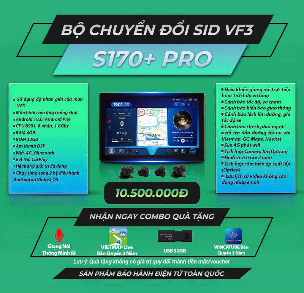 Màn Hình Android Vinfast VF3 sử dụng màn hình zin nguyên bản tích hợp camera 360