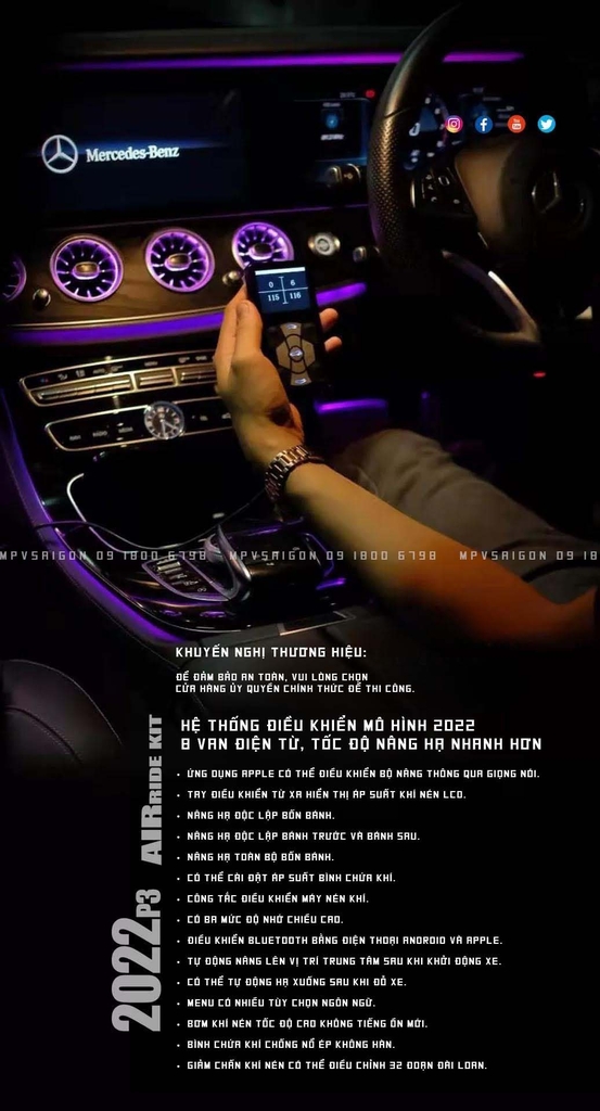 Nâng cấp hệ thống phuộc hơi nâng hạ tuỳ chỉnh Mercedes Benz V250: hướng dẫn chi tiết năm 2025