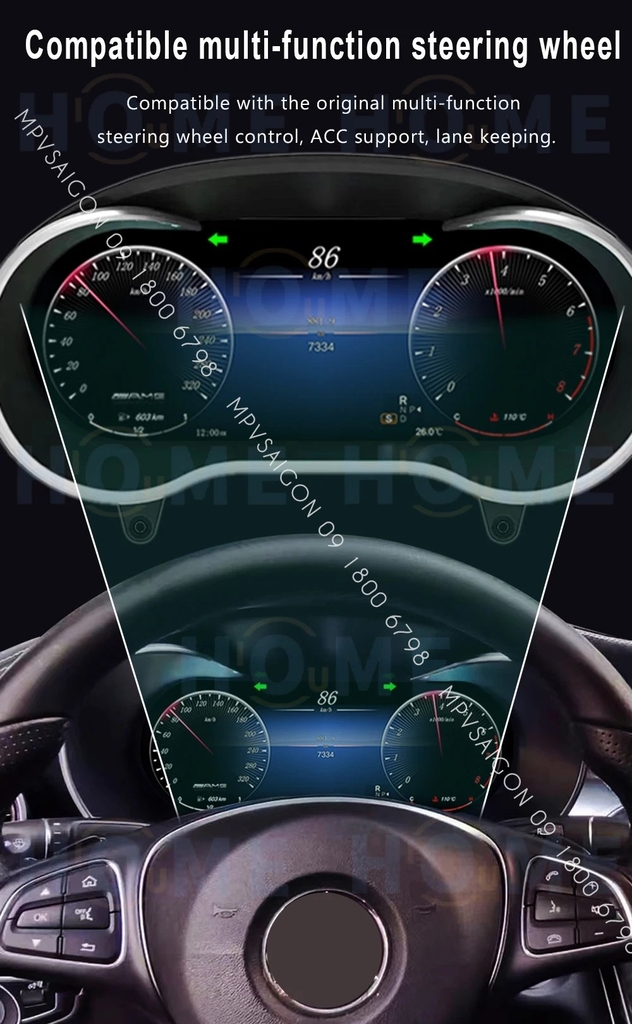 Nâng cấp màn hình công tơ mét điện tử LCD Mercedes C-Class, GLC-Class Facelift