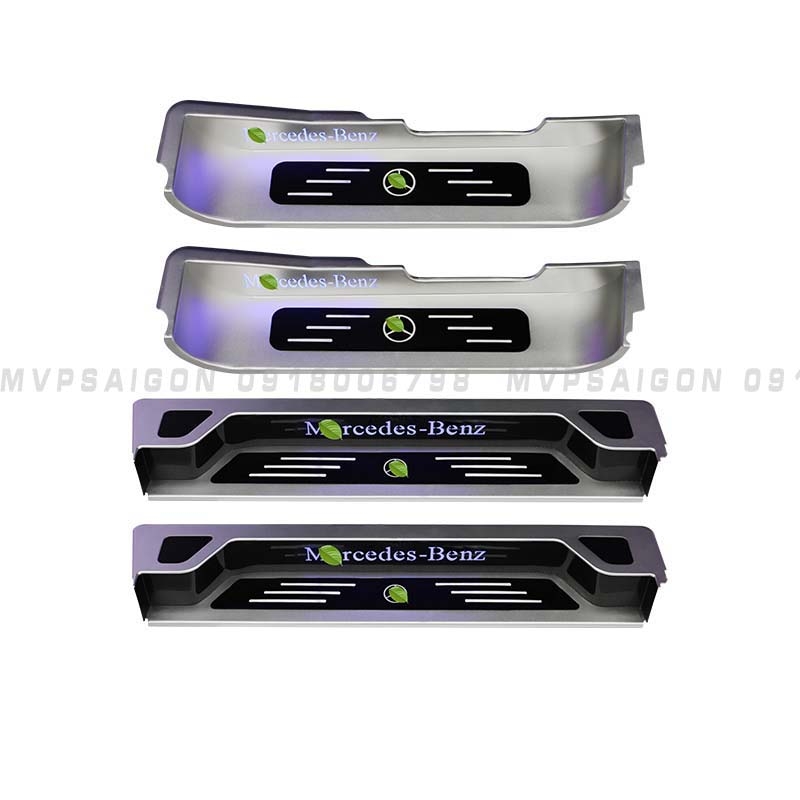 Ốp nhôm chống trầy bậc lên xuống Benz V250 vân carbon vân gỗ có LED sang trọng