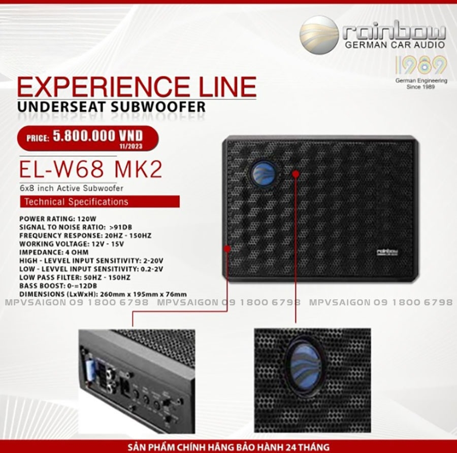 Sub điện Rainbow MK2 EL-W68A lắp gầm ghế xe