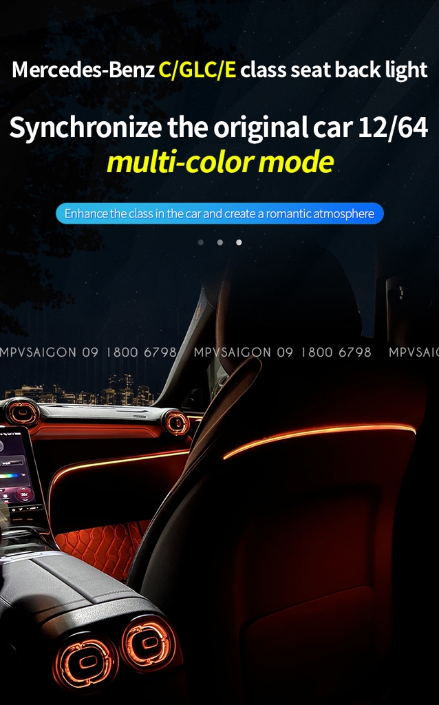 Thanh Led 64 màu lưng ghế sau Mercedes C/GLC/E Class