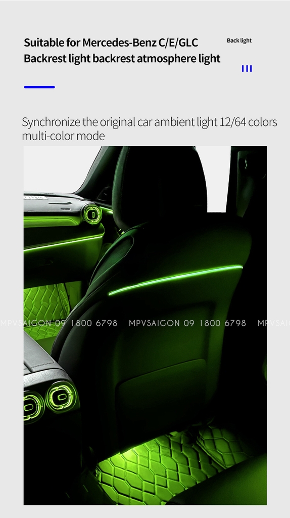 Thanh Led 64 màu lưng ghế sau Mercedes C/GLC/E Class