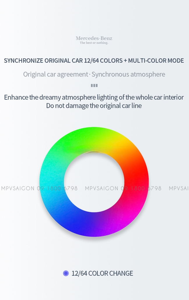 Thanh Led 64 màu lưng ghế sau Mercedes C/GLC/E Class