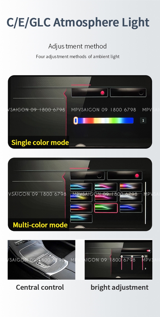 Thanh Led 64 màu lưng ghế sau Mercedes C/GLC/E Class